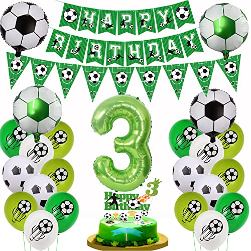 Fußball 3. Geburtstag Luftballon, Fußball 3 Geburtstag Deko, Grün Fußball 3.Geburtstagsdeko Jungen, 3 Fußball Deko mit Tortendeko Fussball, Luftballon 3 Jahre Junge Fußball Kuchendeko von Yishamei