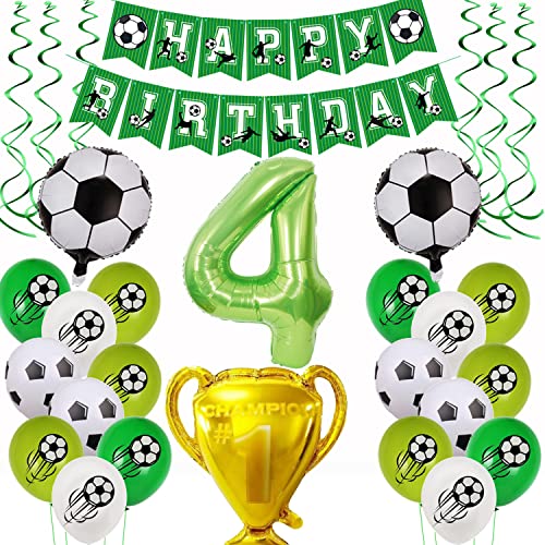 Fußball 4 Geburtstag Deko, Fussball Luftballon 4. Geburtstag Grün,Fußball Luftballon 4 Jahre Geburtstag Deko,Grün 4.Geburtstagsdeko Jungen, 4.Geburtstagsdeko Fußball Ballon Jungen 4 Jahr Fußball von Yishamei