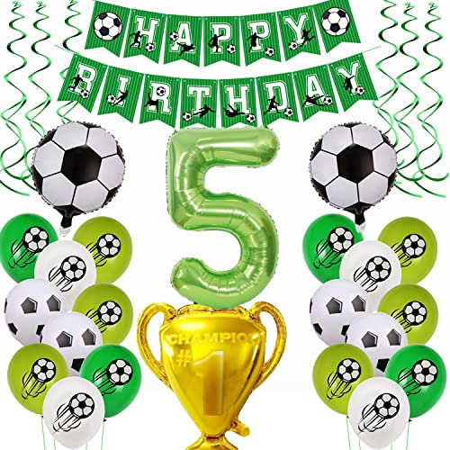 Fußball 5 Geburtstag Deko, Fussball Luftballon 5. Geburtstag Grün,Fußball Luftballon 5 Jahre Geburtstag Deko,Grün 5.Geburtstagsdeko Jungen, 5.Geburtstagsdeko Fußball Ballon Jungen 5 Jahr Fußball von Yishamei