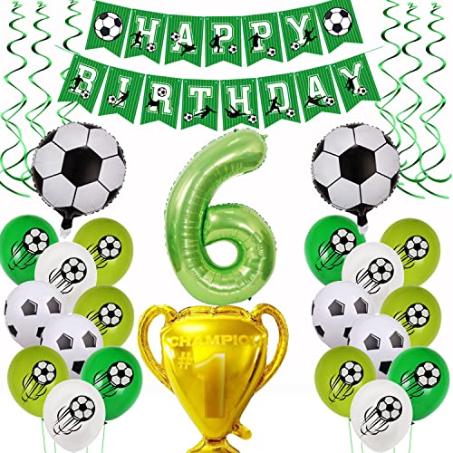 Fußball 6 Geburtstag Deko, Fussball Luftballon 6. Geburtstag Grün,Fußball Luftballon 6 Jahre Geburtstag Deko,Grün 6.Geburtstagsdeko Jungen, 6.Geburtstagsdeko Fußball Ballon Jungen 6 Jahr Fußball von Yishamei