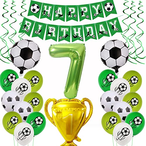 Fußball 7 Geburtstag Deko, Fussball Luftballon 7. Geburtstag Grün,Fußball Luftballon 7 Jahre Geburtstag Deko,Grün 7.Geburtstagsdeko Jungen, 7.Geburtstagsdeko Fußball Ballon Jungen 7 Jahr Fußball von Yishamei