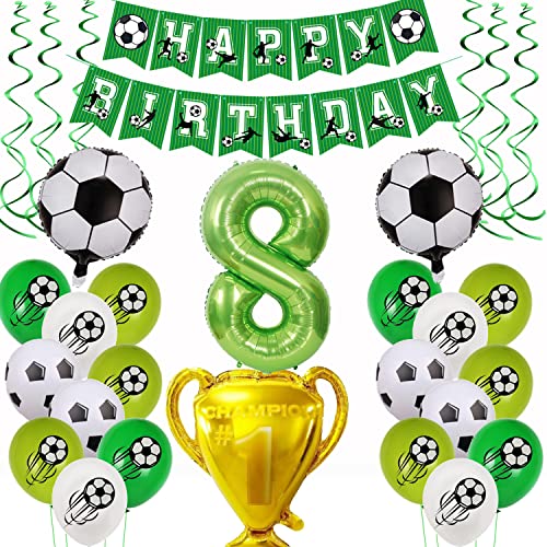 Fußball 8 Geburtstag Deko, Fussball Luftballon 8. Geburtstag Grün,Fußball Luftballon 8 Jahre Geburtstag Deko,Grün 8.Geburtstagsdeko Jungen, 8.Geburtstagsdeko Fußball Ballon Jungen 8 Jahr Fußball von Yishamei