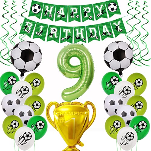Fußball 9 Geburtstag Deko, Fussball Luftballon 9. Geburtstag Grün,Fußball Luftballon 9 Jahre Geburtstag Deko,Grün 9.Geburtstagsdeko Jungen, 9.Geburtstagsdeko Fußball Ballon Jungen 9 Jahr Fußball von Yishamei