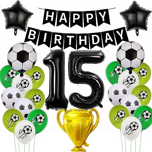 Yishamei Fußball Luftballon-Set, 24 Stück, Schwarz & Gold, Fußball-Thema, 15. Geburtstag Jungen, Jungen (15. Geburtstag), männlich Yishamei Fußball Luftballon-Set, 24 Stück, Schwarz & Gold, Fußball-Thema, 15. Geburtstag Jungen, Jungen (15. Geburtstag), männlich von Yishamei