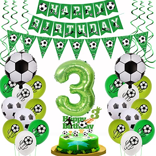 Fussball Luftballon 3. Geburtstag Grün - Fußball Deko für 3 Jahre Junge - Tortendeko Ballon von Yishamei
