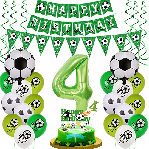 Fußball Luftballon 4. Geburtstag Grün - Deko Set für 4 Jahre Junge - Tortendeko Ballon Fußball Luftballon 4. Geburtstag Grün - Deko Set für 4 Jahre Junge - Tortendeko Ballon von Yishamei