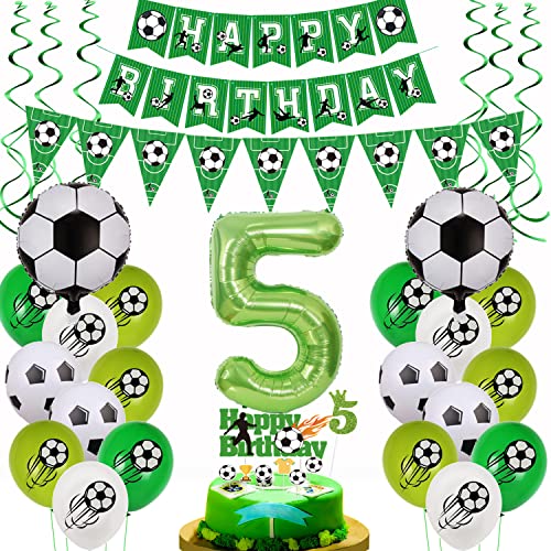 Fußball Luftballon 5. Geburtstag Grün - Deko Set für 5 Jahre Junge - Tortendeko Ballon Fußball Luftballon 5. Geburtstag Grün - Deko Set für 5 Jahre Junge - Tortendeko Ballon von Yishamei