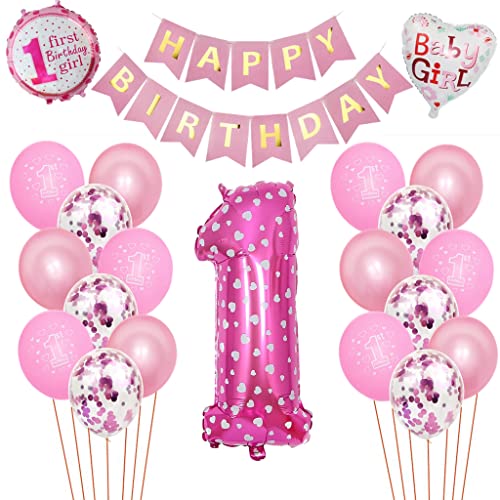 Geburtstag Dekoration 1 jahr Mädchen, Rosa 1 Geburtstag Mädchen, Kindergeburtstag Deko 1 Jahr, Luftballon 1. Geburtstag Dekorationen für Mädchen, erst Geburtstag Deko Mädchen (1) von Yishamei