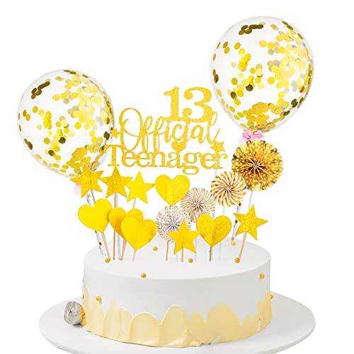 Glitzer 13. Geburtstag Cupcake Topper, Official Teenager Tortendeko Gold für Junge Mädchen, Happy Birthday Kuchen Dekoration (Gold) von Yishamei