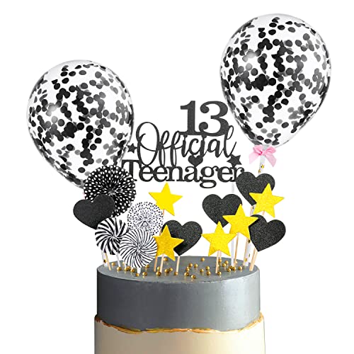 Glitzer 13. Geburtstag Cupcake Topper, Official Teenager Tortendeko Schwarz für Junge, Kuchen Topper, Party Deko, Happy Birthday Dekoration (Black) von Yishamei