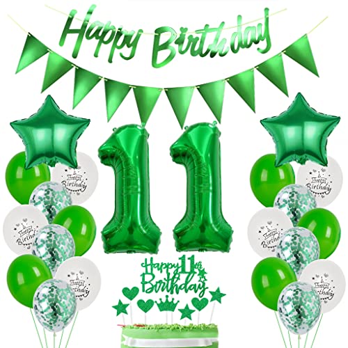 Grün 11. Geburtstag Dekoration, Luftballon 11. Geburtstag Deko, Grün Tortendeko Geburtstag 11 Jahre Junge, Deko 11. Geburtstag Junge Mädchen, Grün Deko 11. Geburtstag Ballons von Yishamei