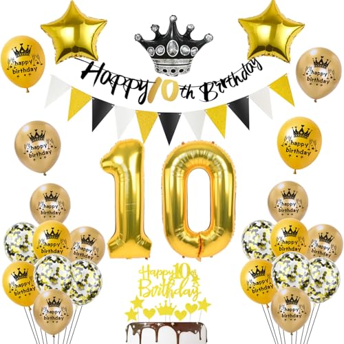 Luftballon 10. Geburtstag Dekoration Schwarz/Gold - Happy Birthday Deko für Junge und Mädchen - Tortendeko für 10 Jahre von Yishamei