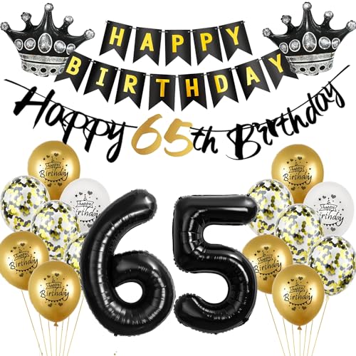 Luftballon 65.Geburtstag deko Mann Frau gold Schwarz Folienballon 65 jahre Geburtstag Mann dekoration Schwarz Happy 65th Birthday Girlande Geburtstagsdeko 65 deko geburtstag 65 jahre Mann Frauen von Yishamei