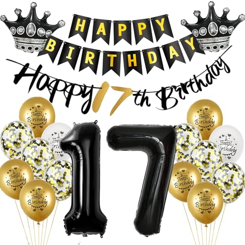 Luftballon 17.Geburtstag deko Junge mädchen gold Schwarz Folienballon 17 jahre Geburtstag dekoration Schwarz Happy 17th Birthday Girlande Geburtstagsdeko 17 deko geburtstag 17 jahre Junge mädchen von Yishamei