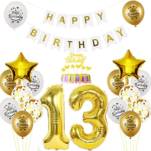 Luftballon 13. Geburtstag deko jungen mädchen Gold Weiß Geburtstagsdeko 13 Jahre Geburtstag dekoration Weiß Gold Folien Ballon 13 Geburtstag frau junge deko Tortendeko 13th Happy Birthday deko von Yishamei
