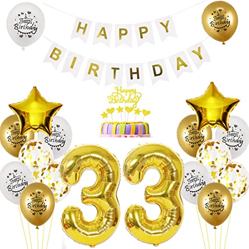 Luftballon 33. Geburtstag deko mann Gold Weiß Geburtstagsdeko 33 Jahre Geburtstag dekoration Weiß Gold Folien Ballon 33 Geburtstag frau junge deko Tortendeko 33th Happy Birthday deko von Yishamei