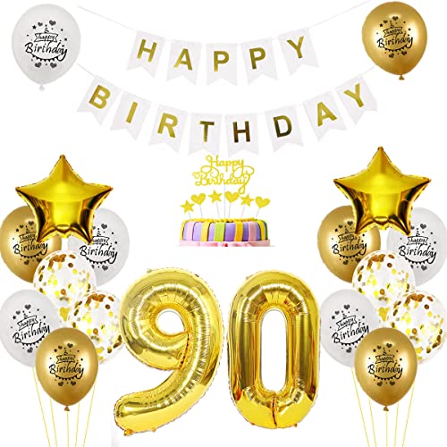 Luftballon 90. Geburtstag deko mann Gold Weiß Geburtstagsdeko 90 Jahre Geburtstag dekoration Weiß Gold Folien Ballon 90 Geburtstag frau junge deko Tortendeko 90th Happy Birthday deko von Yishamei
