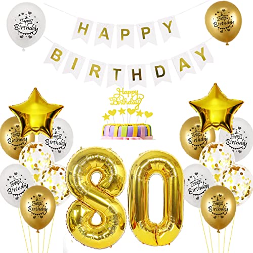 Luftballon 80. Geburtstag deko mann Gold Weiß Geburtstagsdeko 80 Jahre Geburtstag dekoration Weiß Gold Folien Ballon 80 Geburtstag frau junge deko Tortendeko 80th Happy Birthday deko von Yishamei