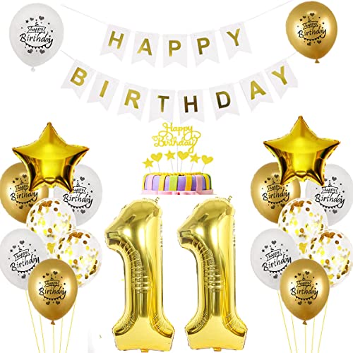 Luftballon 11. Geburtstag deko jungen mädchen Gold Weiß Geburtstagsdeko 11 Jahre Geburtstag dekoration Weiß Gold Folien Ballon 11 Geburtstag frau junge deko Tortendeko 11th Happy Birthday deko von Yishamei