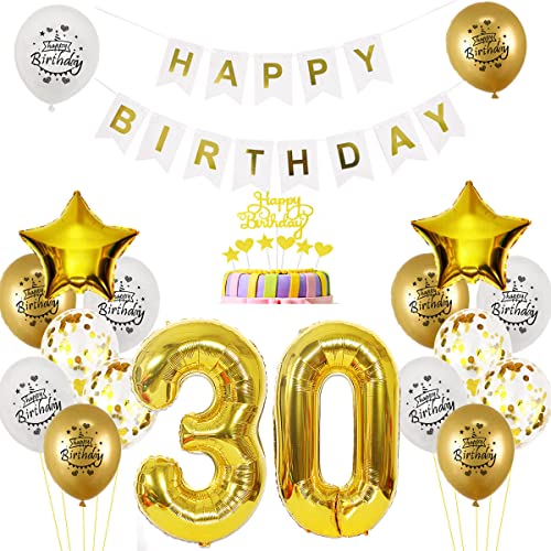 Luftballon 30. Geburtstag deko mann Gold Weiß Geburtstagsdeko 30 Jahre Geburtstag dekoration Weiß Gold Folien Ballon 30 Geburtstag frau junge deko Tortendeko 30th Happy Birthday deko von Yishamei