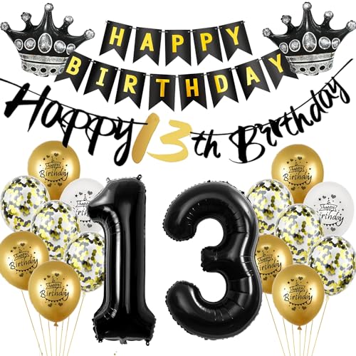 Luftballon 13.Geburtstag deko Junge mädchen gold Schwarz Folienballon 13 jahre Geburtstag dekoration Schwarz Happy 13th Birthday Girlande Geburtstagsdeko 13 deko geburtstag 13 jahre Junge mädchen von Yishamei