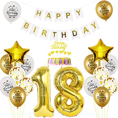 Luftballon 18. Geburtstag deko jungen mädchen Gold Weiß Geburtstagsdeko 18 Jahre Geburtstag dekoration Weiß Gold Folien Ballon 18 Geburtstag frau junge deko Tortendeko 18th Happy Birthday deko von Yishamei