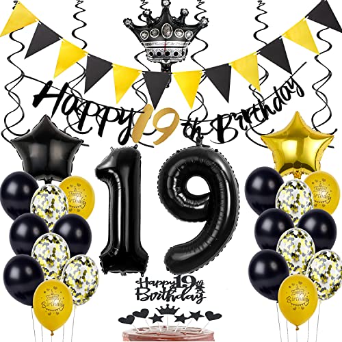 Luftballon 19. Geburtstag dekoration Junge mädchen Schwarz gold Tortendeko 19 Geburtstag junge, geburtstagsdeko 19 jahre mädchen junge deko Tortendeko 19. Geburtstag Junge ballon 19 Geburtstag junge von Yishamei