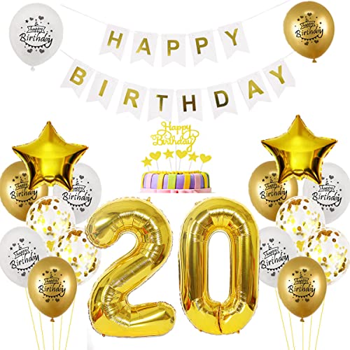 Luftballon 20. Geburtstag deko mann Gold Weiß Geburtstagsdeko 20 Jahre Geburtstag dekoration Weiß Gold Folien Ballon 20 Geburtstag frau junge deko Tortendeko 20th Happy Birthday deko von Yishamei