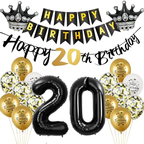 Luftballon 20.Geburtstag deko Mann Frau gold Schwarz Folienballon 20 jahre Geburtstag Mann dekoration Schwarz Happy 20th Birthday Girlande Geburtstagsdeko 20 deko geburtstag 20 jahre Mann Frauen von Yishamei