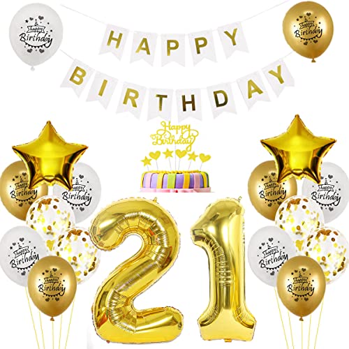 Luftballon 21. Geburtstag deko mann Gold Weiß Geburtstagsdeko 21 Jahre Geburtstag dekoration Weiß Gold Folien Ballon 21 Geburtstag frau junge deko Tortendeko 21th Happy Birthday deko von Yishamei