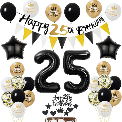 Luftballon 25. Geburtstag dekoration Mann Frauen Schwarz gold Tortendeko 25 Geburtstag Mann, geburtstagsdeko 25 jahre Frauen Mann deko Tortendeko 25. Geburtstag Männer ballon 25 Geburtstag Mann deko von Yishamei