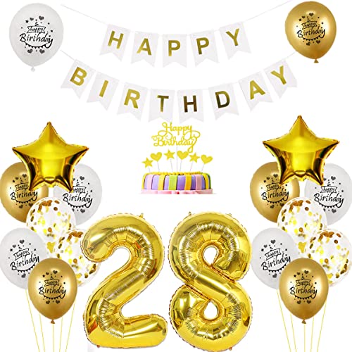 Luftballon 28. Geburtstag deko mann Gold Weiß Geburtstagsdeko 28 Jahre Geburtstag dekoration Weiß Gold Folien Ballon 28 Geburtstag frau junge deko Tortendeko 28th Happy Birthday deko von Yishamei