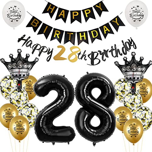 Luftballon 28.Geburtstag deko Mann Frau gold Schwarz Folienballon 28 jahre Geburtstag Mann dekoration Schwarz Happy 28th Birthday Girlande Geburtstagsdeko 28 deko geburtstag 28 jahre Mann Frauen von Yishamei