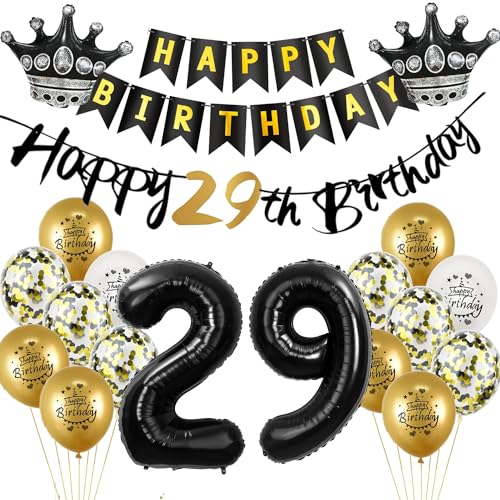 Luftballon 29.Geburtstag deko Mann Frau gold Schwarz Folienballon 29 jahre Geburtstag Mann dekoration Schwarz Happy 29th Birthday Girlande Geburtstagsdeko 29 deko geburtstag 29 jahre Mann Frauen von Yishamei