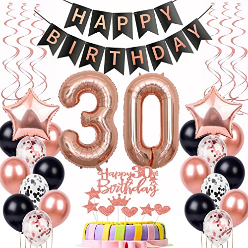 Luftballon 30. Geburtstag Dekoration Rose Gold Schwarz Geburtstagsdeko 30 Jahre Tortendeko Geburtstag 30 Frau,Happy Birthday 30 Frauen 30 Geburtstag Frauen ,Tortendeko 30. Geburtstag Frau von Yishamei