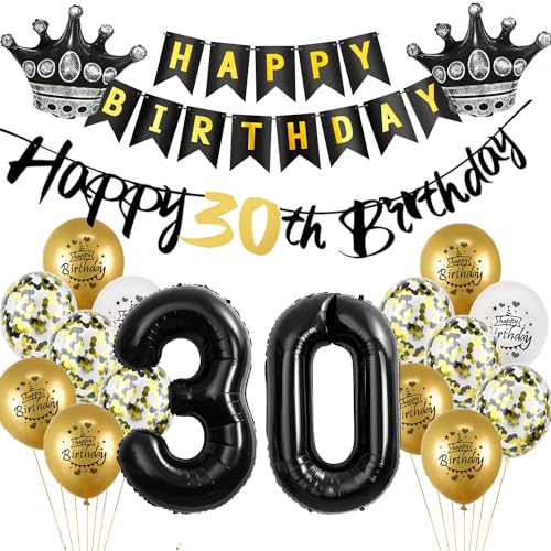 Luftballon 30.Geburtstag deko Mann Frau gold Schwarz Folienballon 30 jahre Geburtstag Mann dekoration Schwarz Happy 30th Birthday Girlande Geburtstagsdeko 30 deko geburtstag 30 jahre Mann Frauen von Yishamei