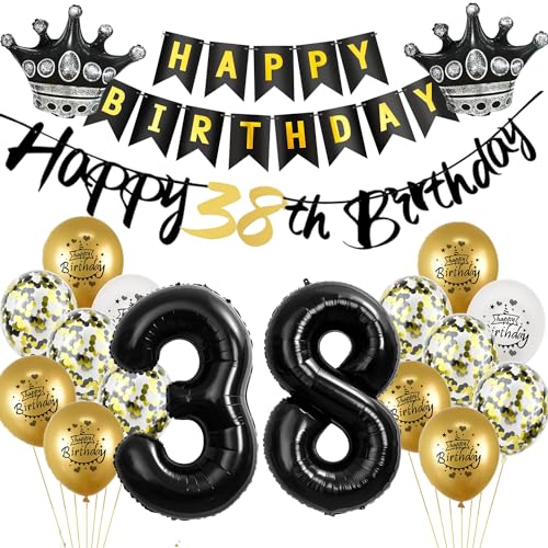 Luftballon 38.Geburtstag deko Mann Frau gold Schwarz Folienballon 38 jahre Geburtstag Mann dekoration Schwarz Happy 38th Birthday Girlande Geburtstagsdeko 38 deko geburtstag 38 jahre Mann Frauen von Yishamei