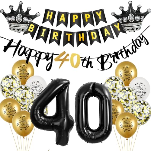 Luftballon 40.Geburtstag deko Mann Frau gold Schwarz Folienballon 40 jahre Geburtstag Mann dekoration Schwarz Happy 40th Birthday Girlande Geburtstagsdeko 40 deko geburtstag 40 jahre Mann Frauen von Yishamei