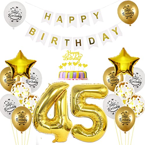 Luftballon 45. Geburtstag deko mann Gold Weiß Geburtstagsdeko 45 Jahre Geburtstag dekoration Weiß Gold Folien Ballon 45 Geburtstag frau junge deko Tortendeko 45th Happy Birthday deko von Yishamei