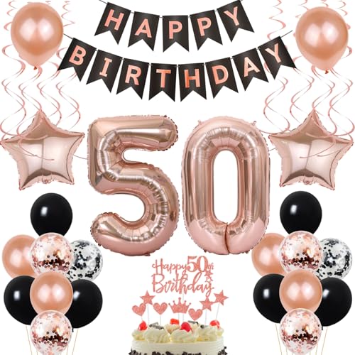 Yishamei 50. Geburtstag Dekoration Rose Gold Schwarz: Tortendeko, Girlande, Luftballons, Konfetti, Sterne, Hängedeko, Bänder Yishamei 50. Geburtstag Dekoration Rose Gold Schwarz: Tortendeko, Girlande, Luftballons, Konfetti, Sterne, Hängedeko, Bänder von Yishamei