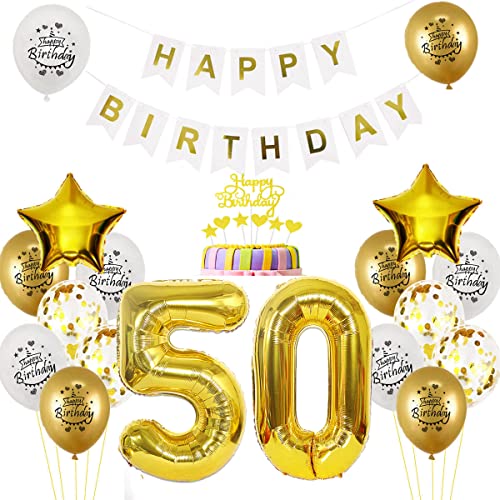 Luftballon 50. Geburtstag deko mann Gold Weiß Geburtstagsdeko 50 Jahre Geburtstag dekoration Weiß Gold Folien Ballon 50 Geburtstag frau junge deko Tortendeko 50th Happy Birthday deko von Yishamei
