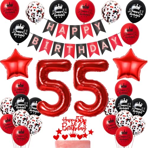Luftballon 55. Geburtstag Frauen Dekoration,Schwarz Rot Tortendeko Geburtstag 55 Jahre Frau,Party Deko Luftballon 55. Geburtstag Frauen Dekoration,Schwarz Rot Tortendeko Geburtstag 55 Jahre Frau,Party Deko von Yishamei