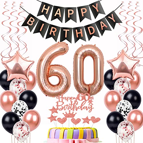 Luftballon 60. Geburtstag Dekoration Rose Gold Schwarz Geburtstagsdeko 60 Jahre Tortendeko Geburtstag 60 Frau,Happy Birthday 60 Frauen 60 Geburtstag Frauen ,Tortendeko 60. Geburtstag Frau von Yishamei