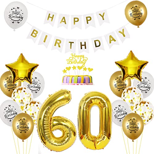 Luftballon 60. Geburtstag deko mann Gold Weiß Geburtstagsdeko 60 Jahre Geburtstag dekoration Weiß Gold Folien Ballon 60 Geburtstag frau junge deko Tortendeko 60th Happy Birthday deko von Yishamei