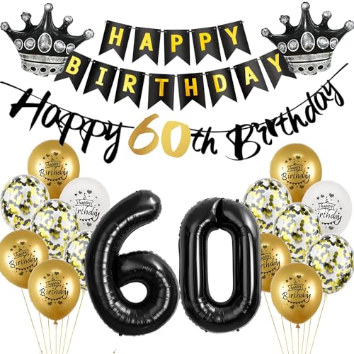 Luftballon 60.Geburtstag deko Mann Frau gold Schwarz Folienballon 60 jahre Geburtstag Mann dekoration Schwarz Happy 60th Birthday Girlande Geburtstagsdeko 60 deko geburtstag 60 jahre Mann Frauen von Yishamei