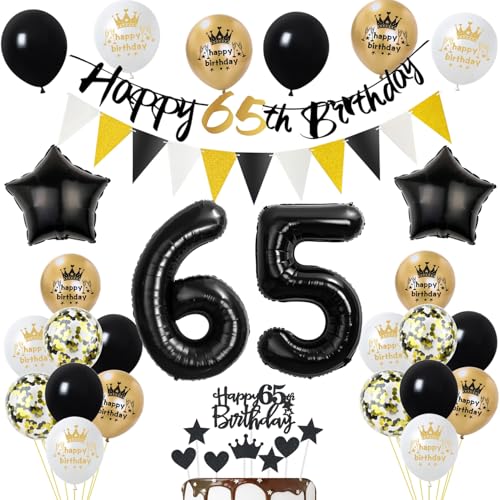 Luftballon 65. Geburtstag dekoration Mann Frauen Schwarz gold Tortendeko 65 Geburtstag Mann, geburtstagsdeko 65 jahre Frauen Mann deko Tortendeko 65. Geburtstag Männer ballon 65 Geburtstag Mann deko von Yishamei