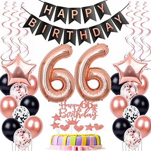 Luftballon 66. Geburtstag Dekoration Rose Gold Schwarz Geburtstagsdeko 66 Jahre Tortendeko Geburtstag 66 Frau,Happy Birthday 66 Frauen 66 Geburtstag Frauen ,Tortendeko 66. Geburtstag Frau von Yishamei