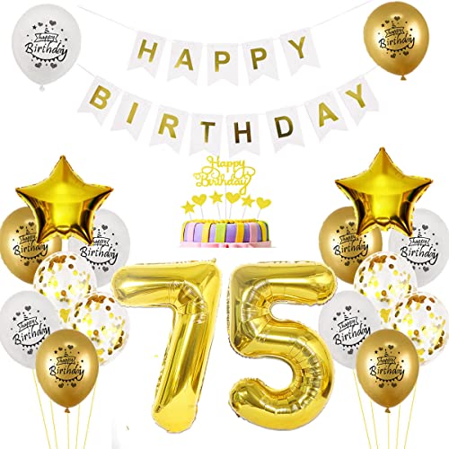Luftballon 75. Geburtstag deko mann Gold Weiß Geburtstagsdeko 75 Jahre Geburtstag dekoration Weiß Gold Folien Ballon 75 Geburtstag frau junge deko Tortendeko 75th Happy Birthday deko von Yishamei