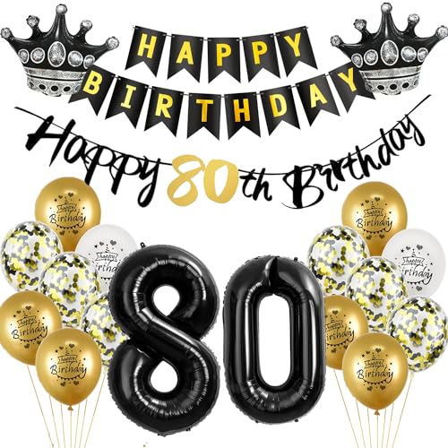 Luftballon 80.Geburtstag deko Mann Frau gold Schwarz Folienballon 80 jahre Geburtstag Mann dekoration Schwarz Happy 80th Birthday Girlande Geburtstagsdeko 80 deko geburtstag 80 jahre Mann Frauen von Yishamei