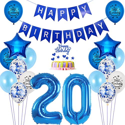 Luftballons 20. Geburtstag deko Mann blau,Folienballon 20 jahre Geburtstag dekoration Männer blau set,happy Birthday 20th Geburtstagsdeko 20 jahre Mann deko Ballon 20 Geburtstag Mann deko von Yishamei